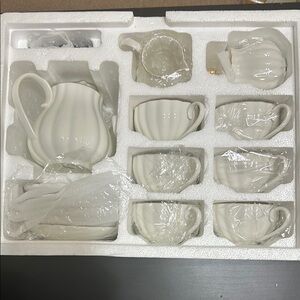 Brand New Elegant White with Gold Rim Porcelain Tea Set